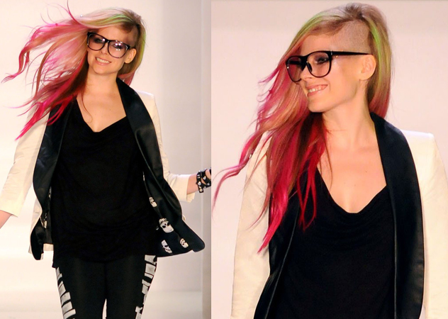 Avril Lavigne rasata e multicolor presenta la sua collezione di moda P/E 2013